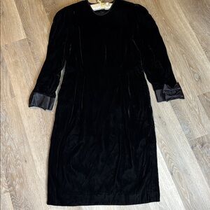 Albert Nipon Boutique Black Velvet Dress | Plus Size 14 Vintage Union Made Midi